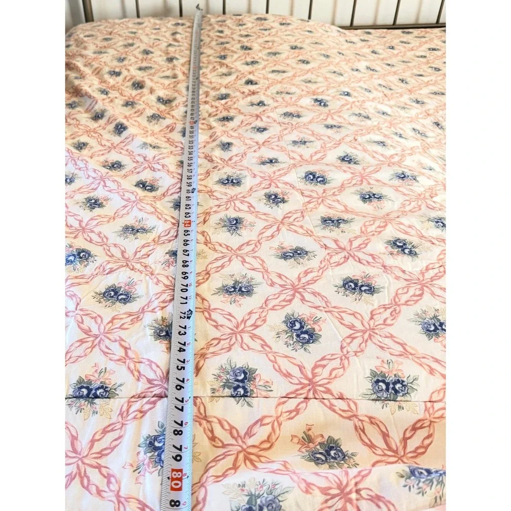 Vtg Royalty Collection Cottagecore Blue Rose Floral Comforter Pink Ribbon Full/Q